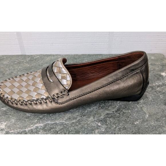 Robert Zur Womens Penny Loafers 6 Shoes Driving Woven Leather Bronze Gold White - Picture 9 of 13